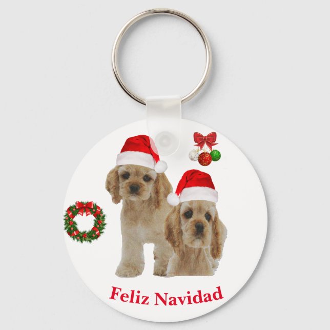 Chaveiro Cocker spaniel Feliz Navidad (Frente)