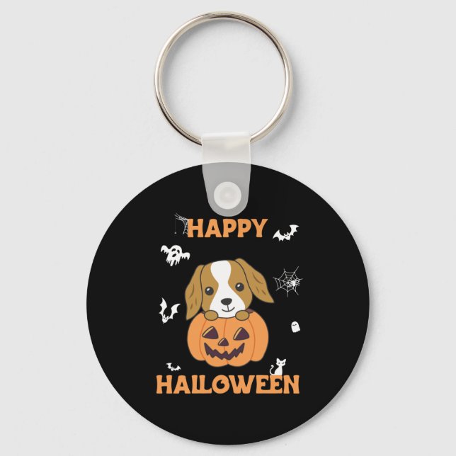 Chaveiro Cocker Spaniel Pumpkin Cute Dogs Feliz Halloween (Frente)