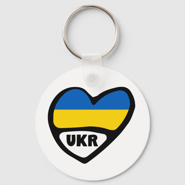Chaveiro Código do País Ucrânia Flag Heart, UKR (Frente)