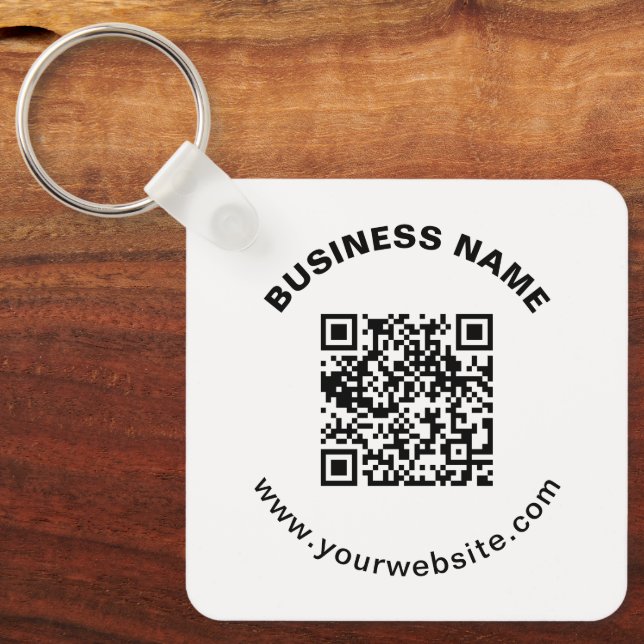 Chaveiro Código QR com Nome da Empresa Texto Circular em Ne (Frente)