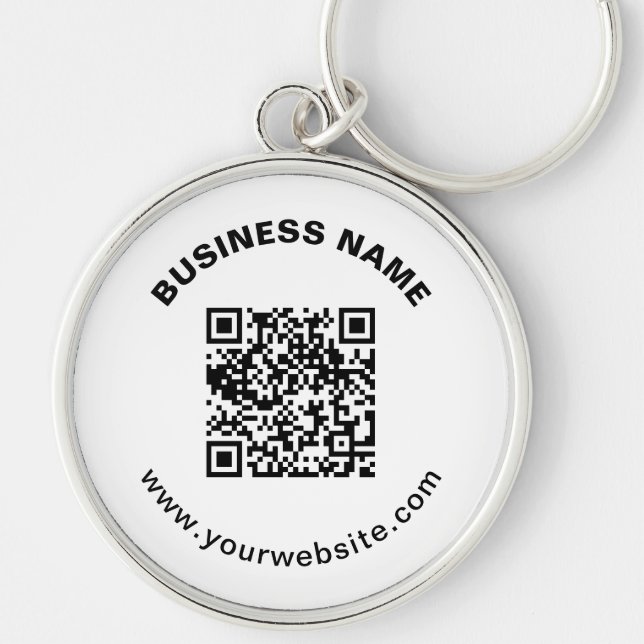 Chaveiro Código QR com Nome da Empresa Texto Circular em Ne (Frente)