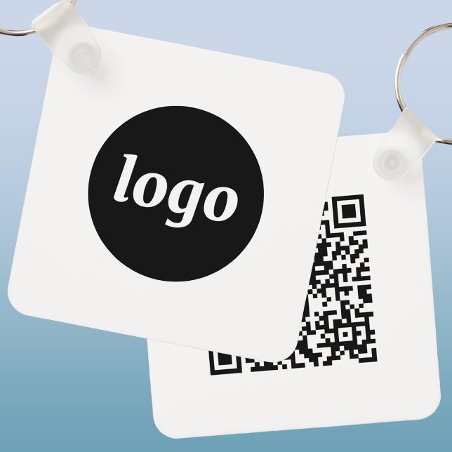 Chaveiro Código QR de Logotipo Simples Negócios (Simple logo with QR code promotional business keyring keychain)