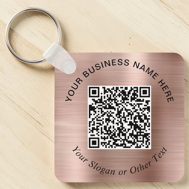 Chaveiro Código QR de Negócios Promocional Rosa Dourado (Business QR Code Promotional Rose Gold Keychain)
