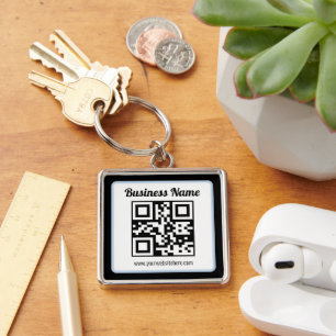 Chaveiro Código QR e texto editáveis com borda azul clara