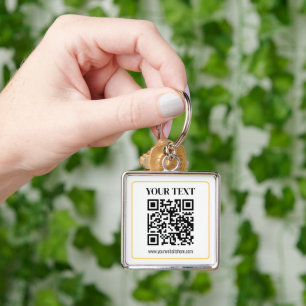 Chaveiro Código QR e texto editáveis com borda de ouro amar
