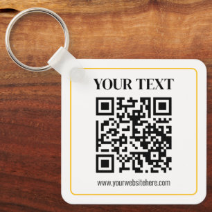 Chaveiro Código QR e texto editáveis com borda de ouro amar