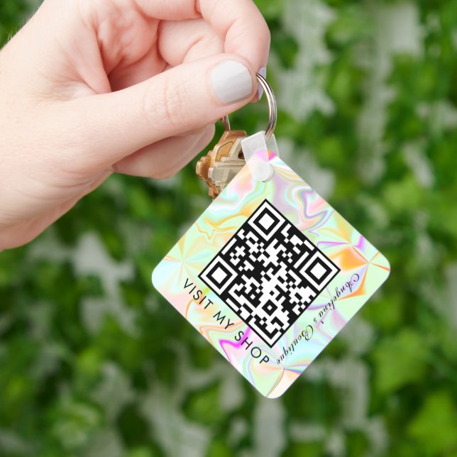 Chaveiro Código QR Empresarial Monograma Holográfico Falso (Mão)