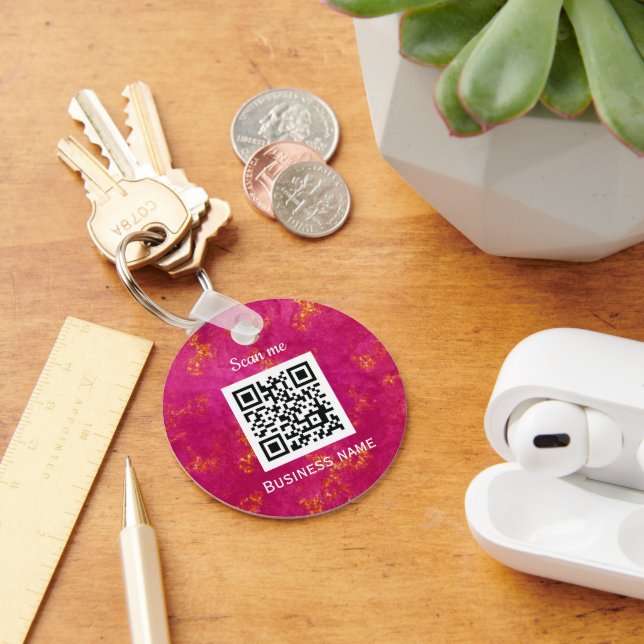 Chaveiro Código QR Logotipo comercial Personalizado Rosa Qu (Mesa)