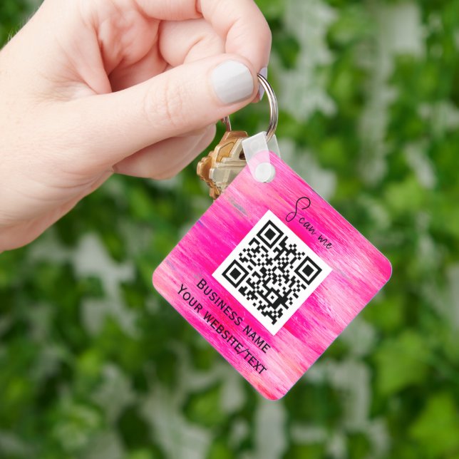 Chaveiro Código QR Logotipo comercial Rosa quente (Mão)