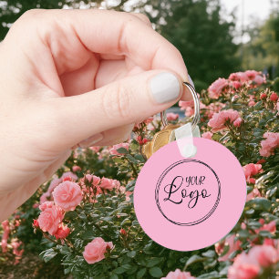 Chaveiro Código QR Minimalista com Logo Rosa Claro e Preto