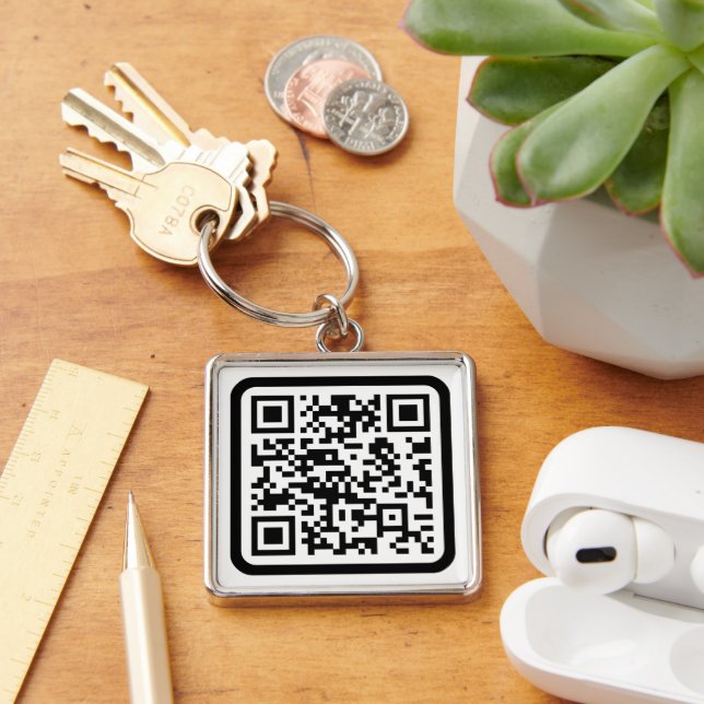Chaveiro Código QR moderno editável | Preto Branco ou qualq (Mesa)