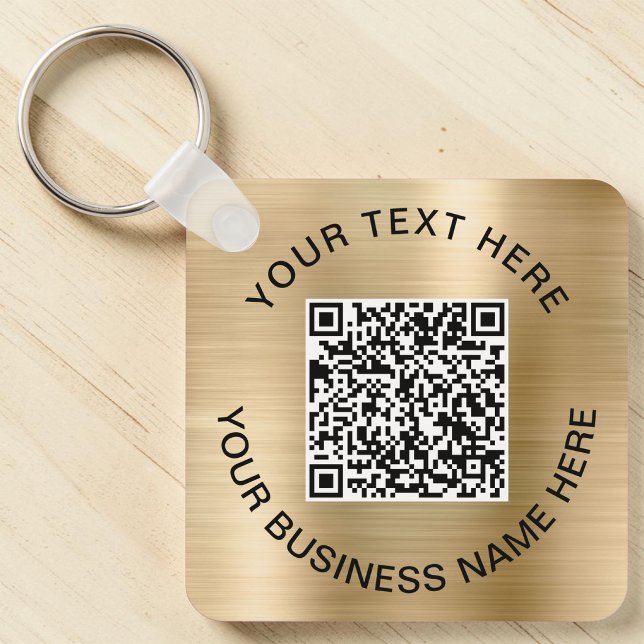 Chaveiro Código QR Promocional Dourado (Your link. On their keys. Custom promotional QR code gold keychain. Scan & connect anywhere, anytime)
