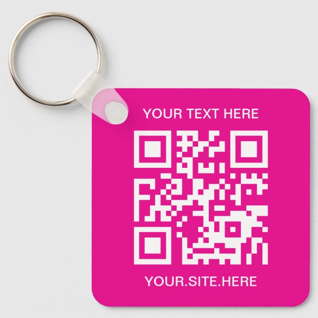 Chaveiro Código QR rosa-quente e branco (Frente)