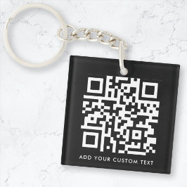 Chaveiro Código QR | Seu texto Black Modern Minimalist