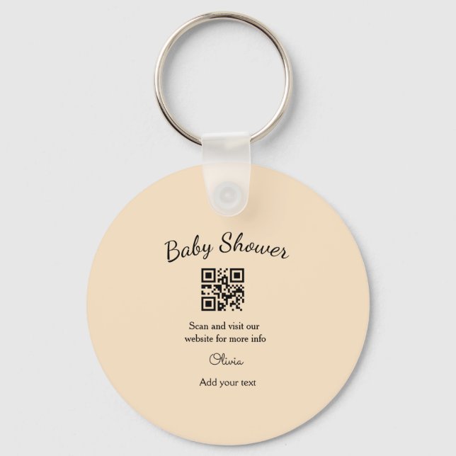 Chaveiro Código QR simples para chá de bebê com nome e text (Frente)
