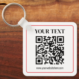 Chaveiro Código QR simples preto e branco com borda vermelh