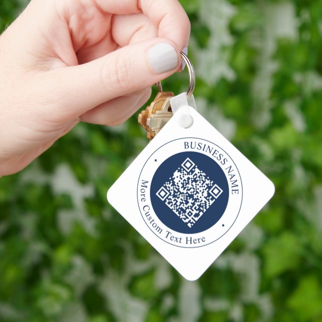 Chaveiro Código QR & Texto personalizáveis | Azul-marinho e (Mão)
