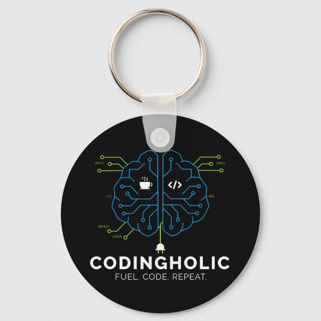 Chaveiro Codingholic Tech Brain Dark Programmer (Frente)