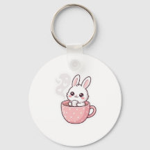: Coelhinho Kawaii Fofo em um Botão de Xícara de
