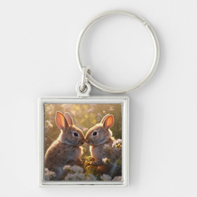Chaveiro Coelhinhos Adoráveis no Design de Prado de Primave (Frente)