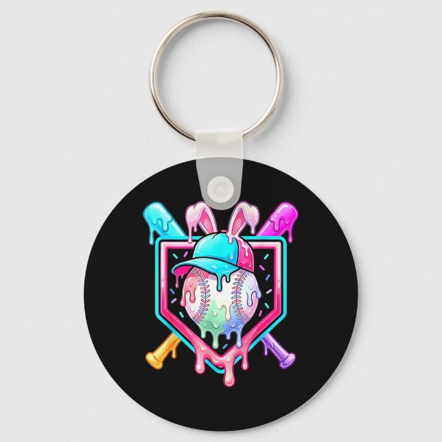 Chaveiro Coelho Bunny de beisebol engraçado pingando Páscoa (Frente)