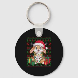 Chaveiro Coelho Bunny Luzes de Natal Chapéu Feio do Papai N
