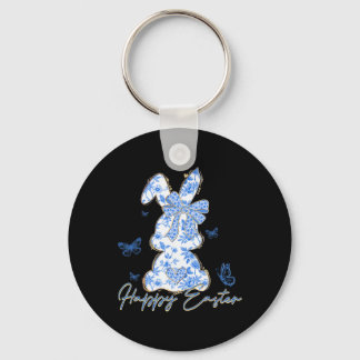 Chaveiro Coelho da Páscoa Feliz Azul Chinoiserie Dia de Pás