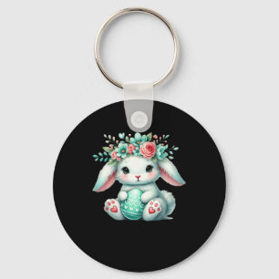 Chaveiro Coelho de Páscoa Com Coroa de Flores Meninas Mulhe