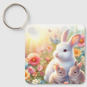 Chaveiro Coelho de Páscoa de Primavera Família Floral Jardi