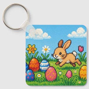 Chaveiro coelho de Páscoa fofo de 8 bits