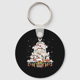 Chaveiro Coelhos Brancos de Árvore de Natal Bonito, redondo