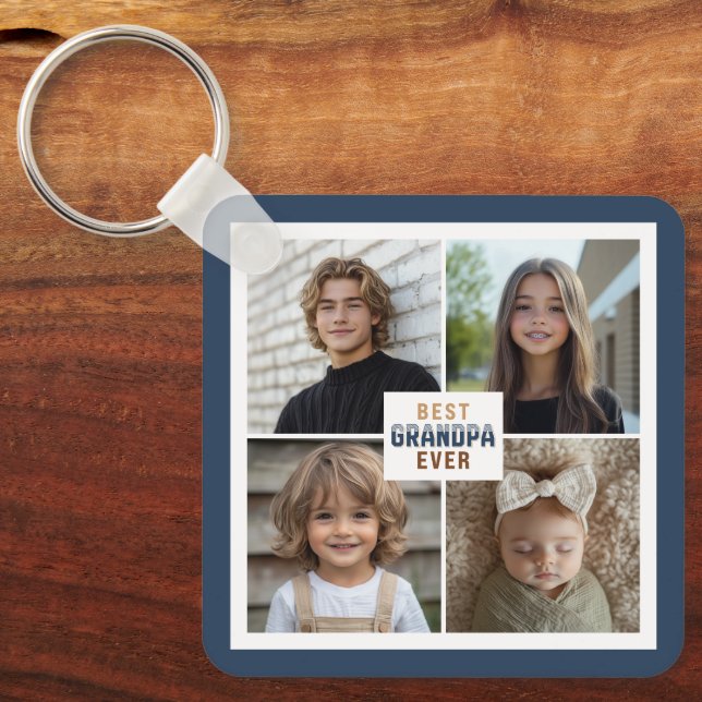Chaveiro Colagem de 4 Fotos Personalizada Melhor Avô de Tod (Frente)