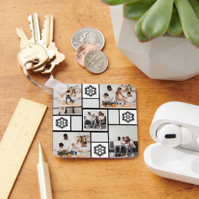 Chaveiro Colagem de Fotografias com design Floral 5 (Mesa)