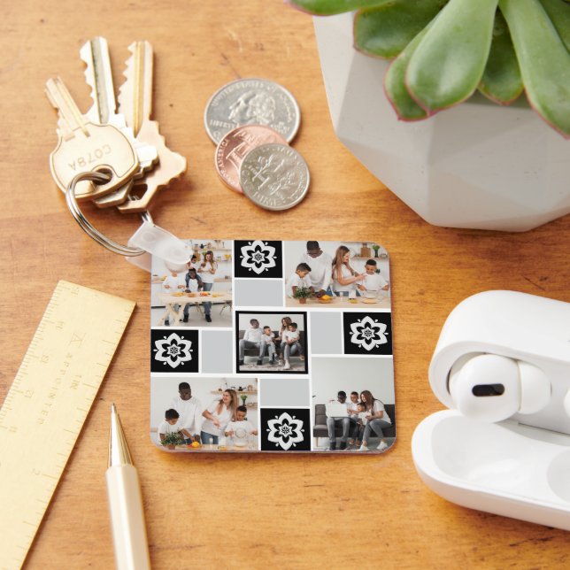 Chaveiro Colagem de Fotografias com design Floral 5 (Mesa)
