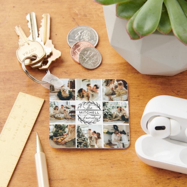 Chaveiro Colagem de Fotos da Família Monogramada | Presente (Mesa)