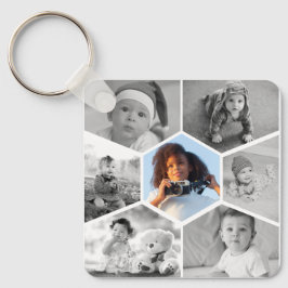 Chaveiro Colagem de Fotos de Hexágono Preto e Branco