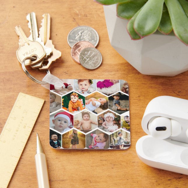 Chaveiro Colagem de Fotos do Hexagon (Mesa)