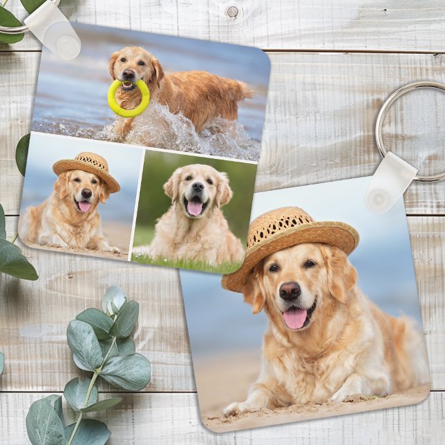 Chaveiro Colagem de Fotos Personalizada de 4 Cachorros de P (Criador carregado)
