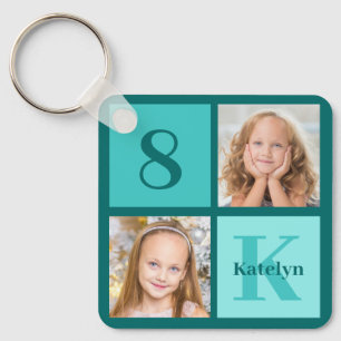Chaveiro Colagem de Fotos Personalizadas em Azul Esmeralda