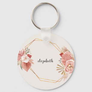 Chaveiro Colagem Floral de Tonalidade Branca Personalizada