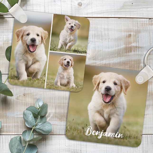 Chaveiro Colagem Personalizada de 4 Fotografias Cão Puppy P (Criador carregado)