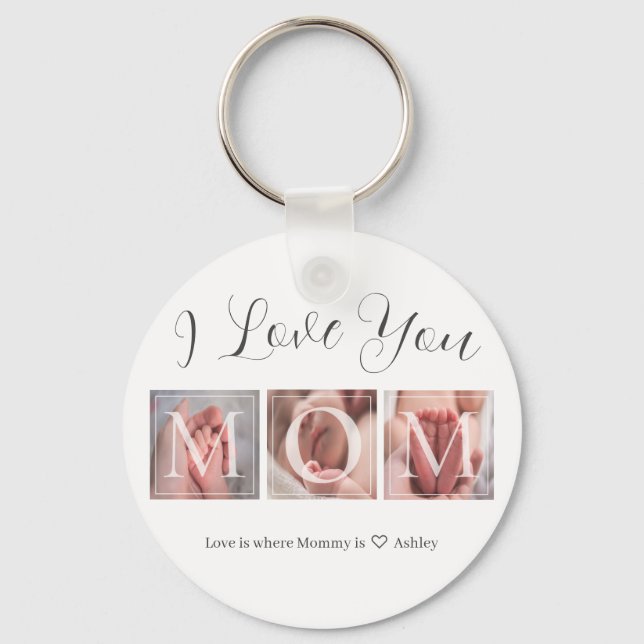 Chaveiro Colagem Personalizada De Fotografias Para A Mãe (Frente)