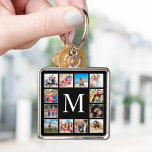 Chaveiro Colagem Personalizada de Fotos da Família em Preto<br><div class="desc">Crie sua própria colagem personalizada de 12 fotos,  chaveiro com suas imagens personalizadas em um simples fundo preto moderno. A chaveiro também apresenta seu monograma. Adicione suas fotos,  designs ou trabalhos de arte favoritos para criar algo realmente único.</div>