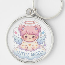 Colar Chave Redondo Menina Chibi Anjinho Kawaii