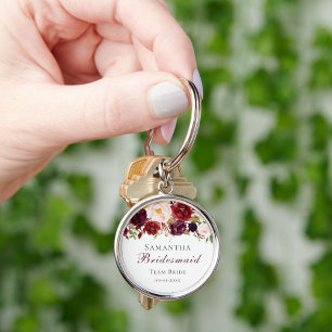 Chaveiro Colar de Chave de Metal Rosa Moderno Floral Borgon