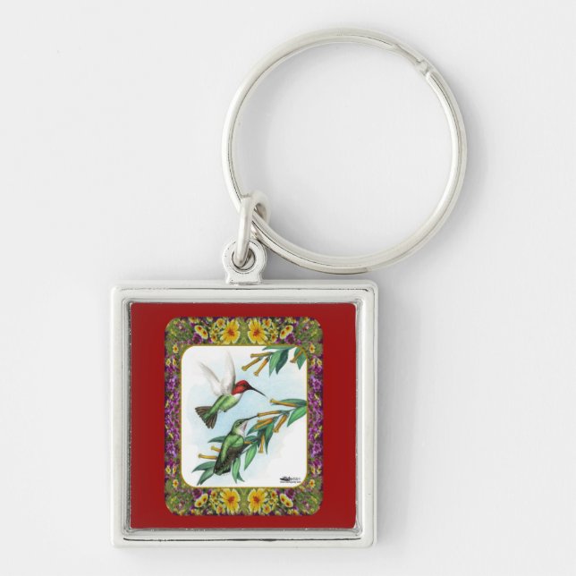 Chaveiro Colibris e flores #4 (Frente)