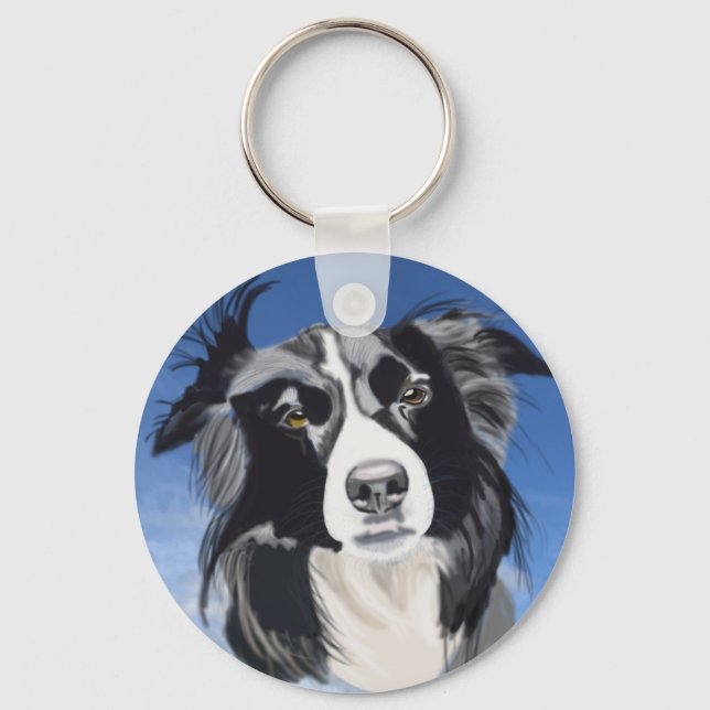 Chaveiro Collie Preto e Branco (Frente)