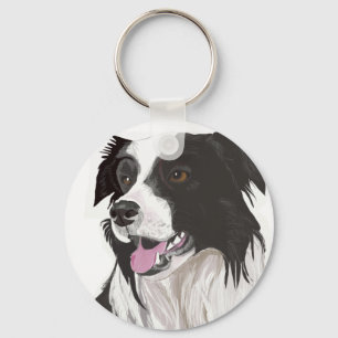Chaveiro Collie Preto e Branco com Olhos Castanhos