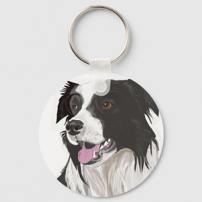 Chaveiro Collie Preto e Branco com Olhos Castanhos (Frente)