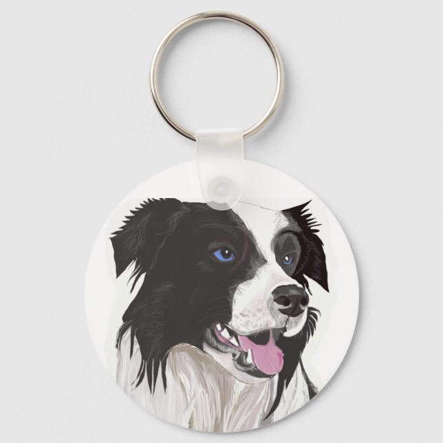 Chaveiro collie preto e branco olhos azuis (Frente)